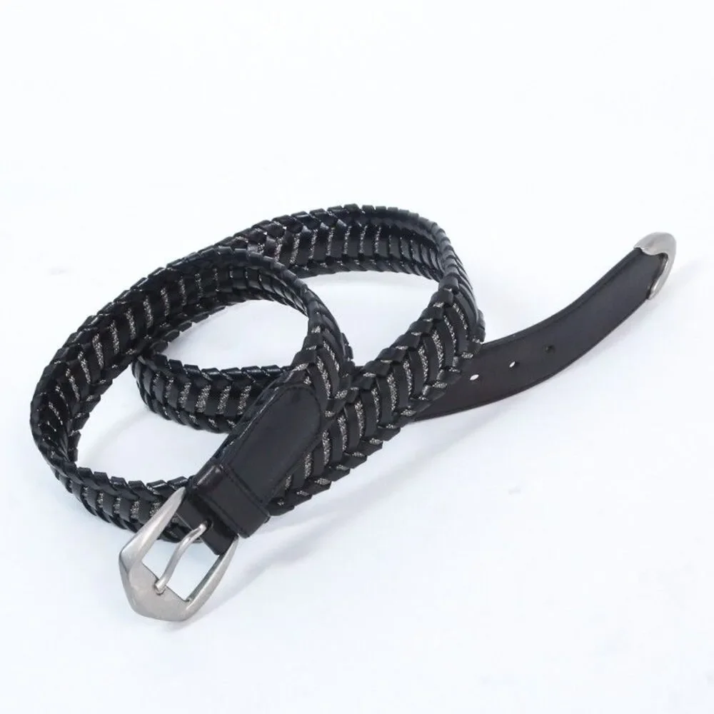 Vintage Y2K Stefano Piazza Italy Western Leather Black Braided Belt Mens Size 38